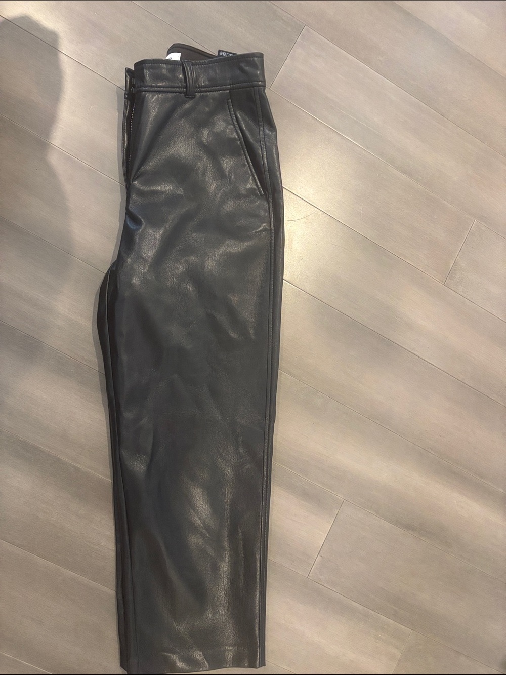 Babaton women’s Black Faux Leather Straight Trousers